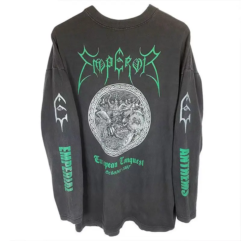 

2000s Streetwear Hip Hop Vintage Gothic Long Sleeves Tee Casual Loose Oversize Cotton Tops T Shirt For Men Unisex ropa hombre
