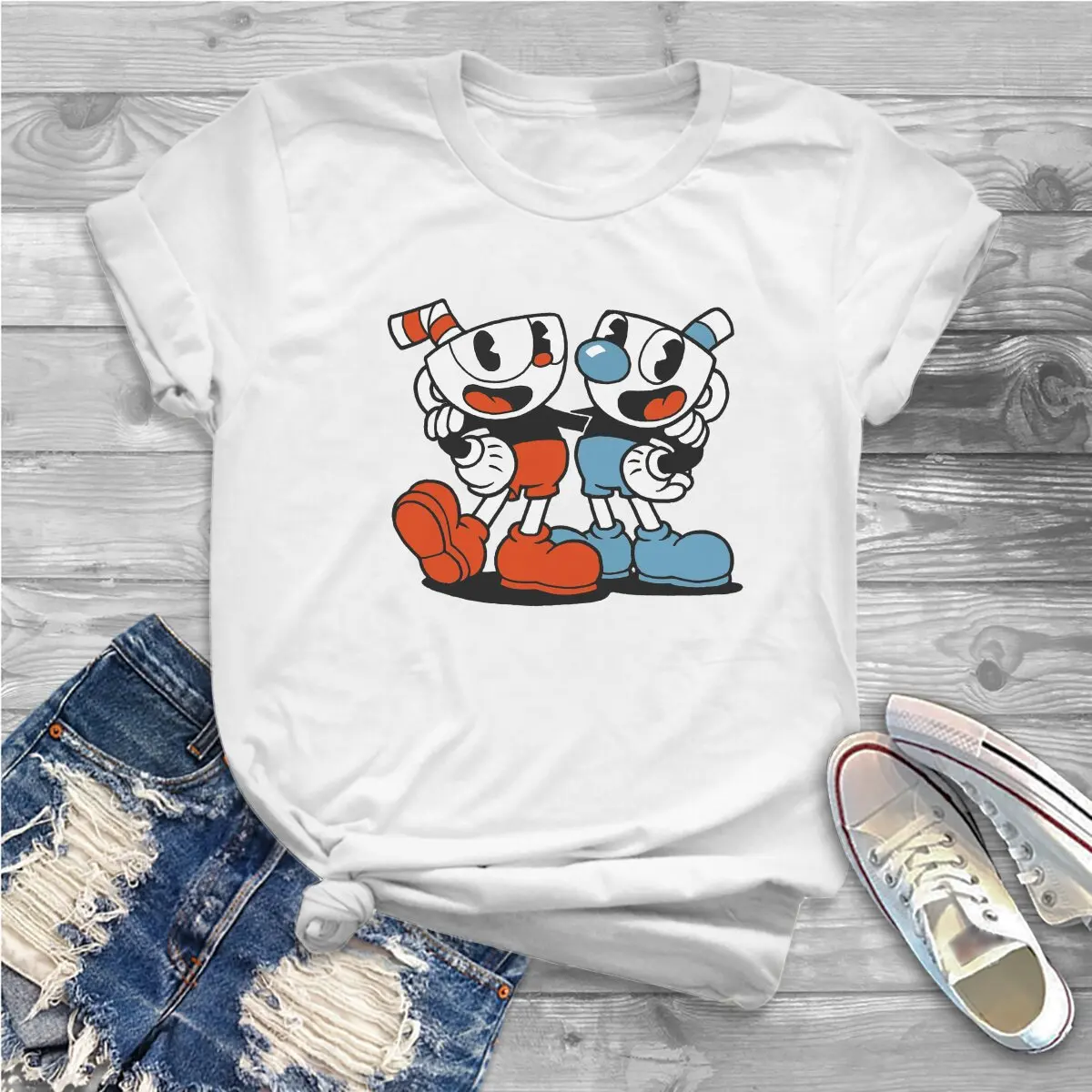 Game Cuphead Don't Deal With Devil Tshirt Graphic Girl Tops Vintage Fashion Summer Streetwear Fibre Harajuku T Shirt