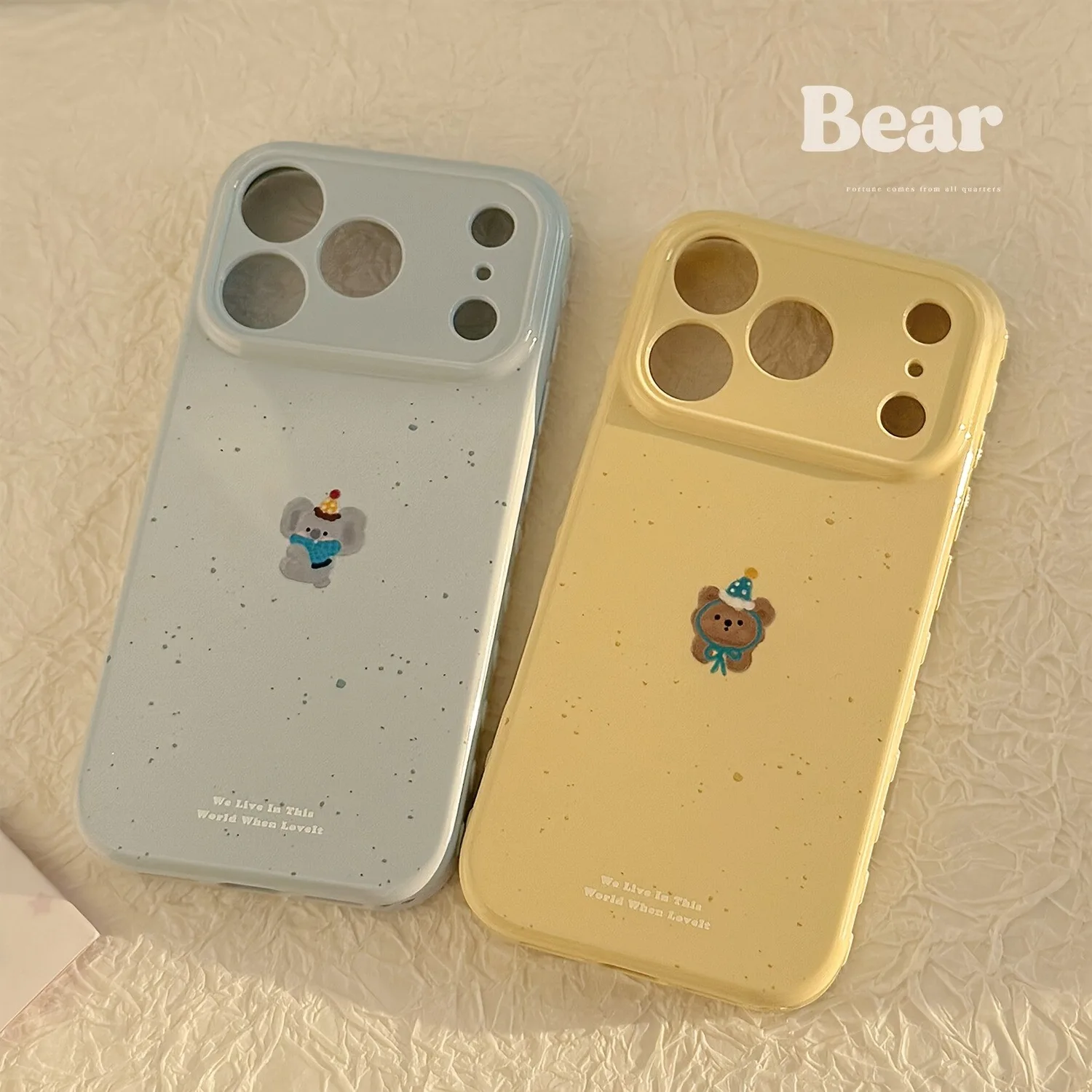 

Korean Niche Instagram-Style Cute Cartoon Ink Splatter Bear Pattern Phone Case For iPhone 17 16 15 14 13 12 11 Pro MaxPlus Cover