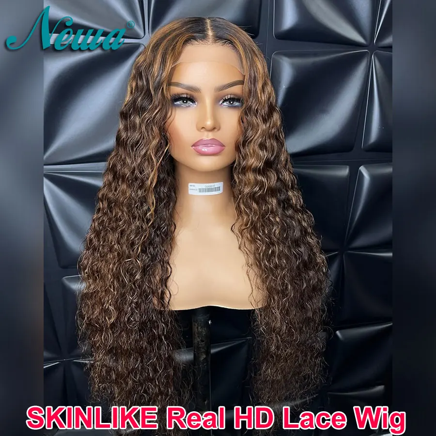 

Newa Hair Glueless Ready Wear HD Lace Closure Wig Human Hair Highlight Colored Water Wave HD Lace Frontal Full Wig Pre Plucked