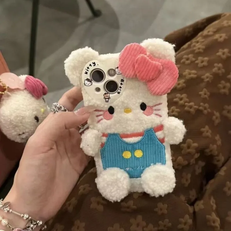 

Kawaii Hello Kitty Sanrio Student Cute Cartoon Plush iPhone Shell Mobile Phone Drop Protection Shell Phone Decor Gift for Kids