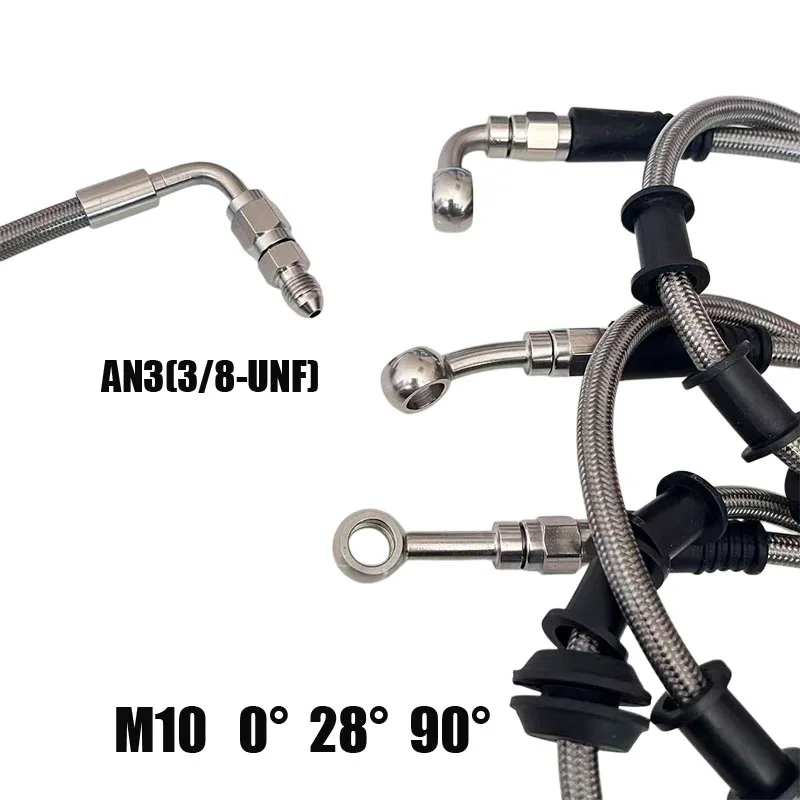 PTFE Motorcycle Hydraulic Brake Hose Line 360 Degree Rotatable Stainless Steel Banjo M10 Female AN3 Fittings Clutch Oil Tube