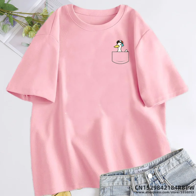 Pocket Subaru Duck Hololive T-shirt for Women Men Fuuny Graphic Tees Women T Shirt Short Sleeve Oversized Tshirts Aesthetic