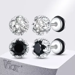 Vnox Stainless Steel Black Onyx Cubic Zircon Earrings for Men Women, Unisex Retro Vintage Screw Stud Earrings, Simple Brincos