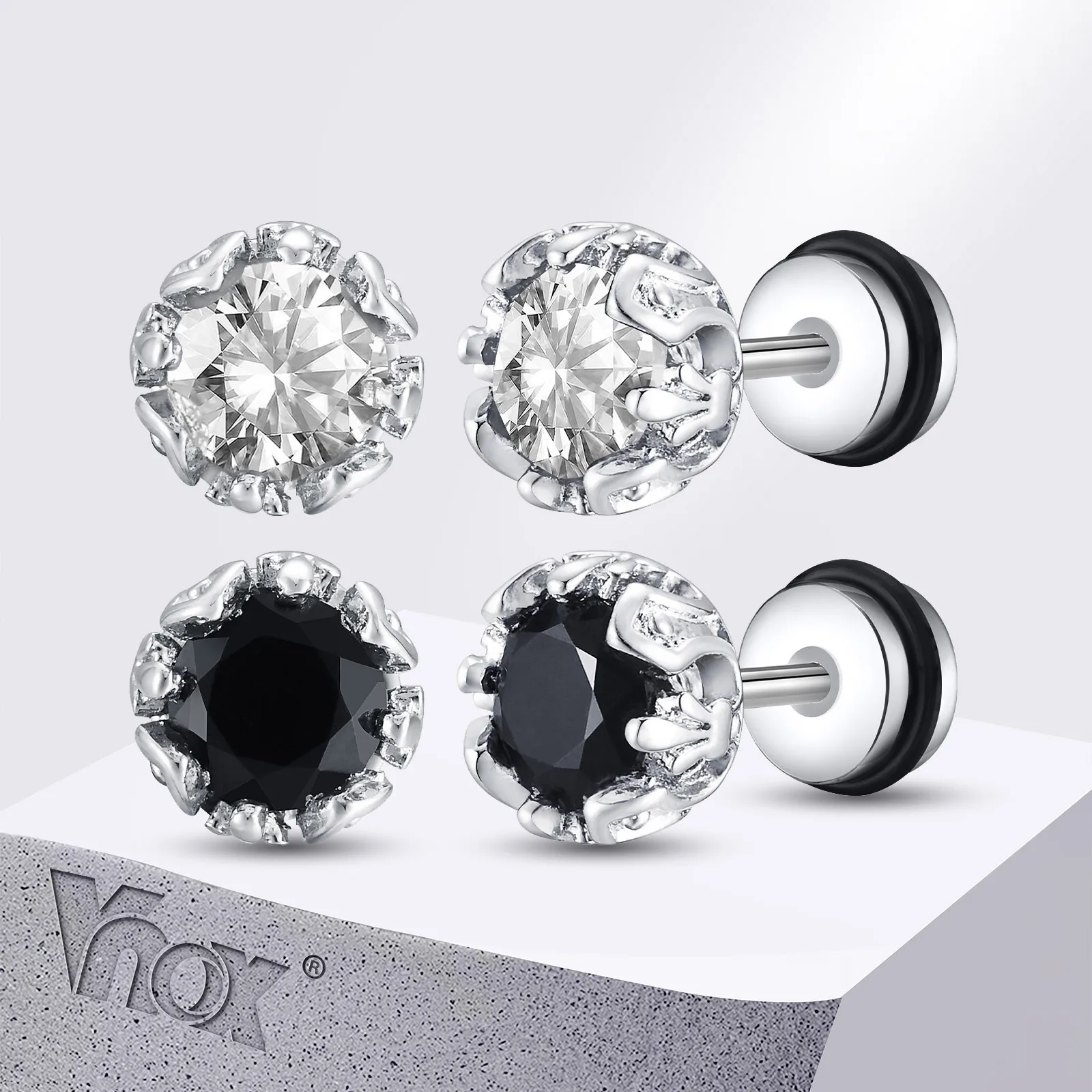 Vnox Stainless Steel Black Onyx Cubic Zircon Earrings for Men Women, Unisex  Retro Vintage Screw Stud Earrings, Simple Brincos