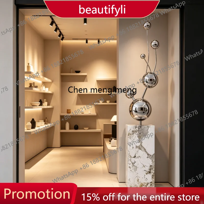 

01A Luxury-Style Stainless Steel Geometric Ball Metal Floor Artwork for Modern Decor