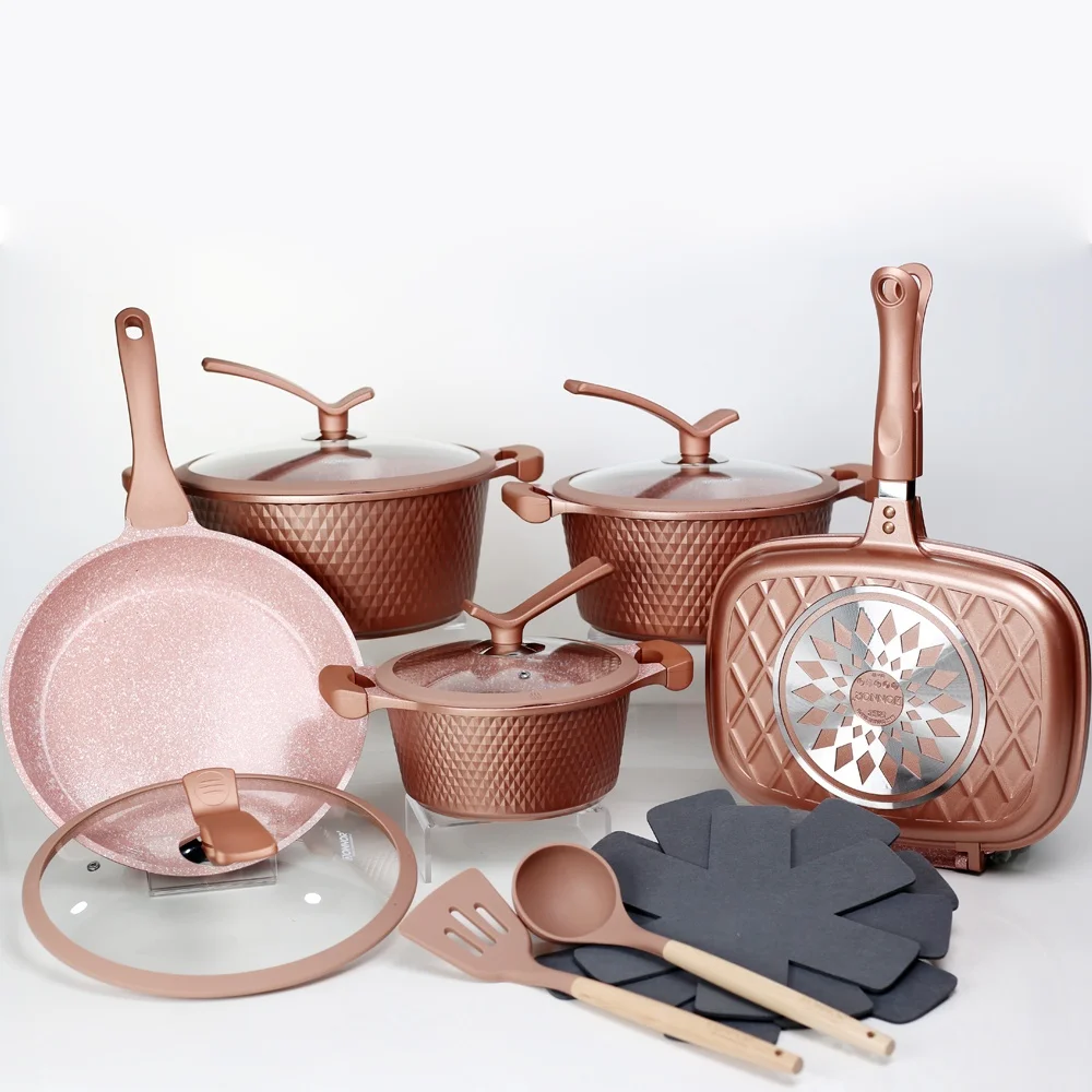 15 Pieces PFOA Free Safe Coating Aluminum Non Stick Cookware Soup Pot and Fry Pan Set