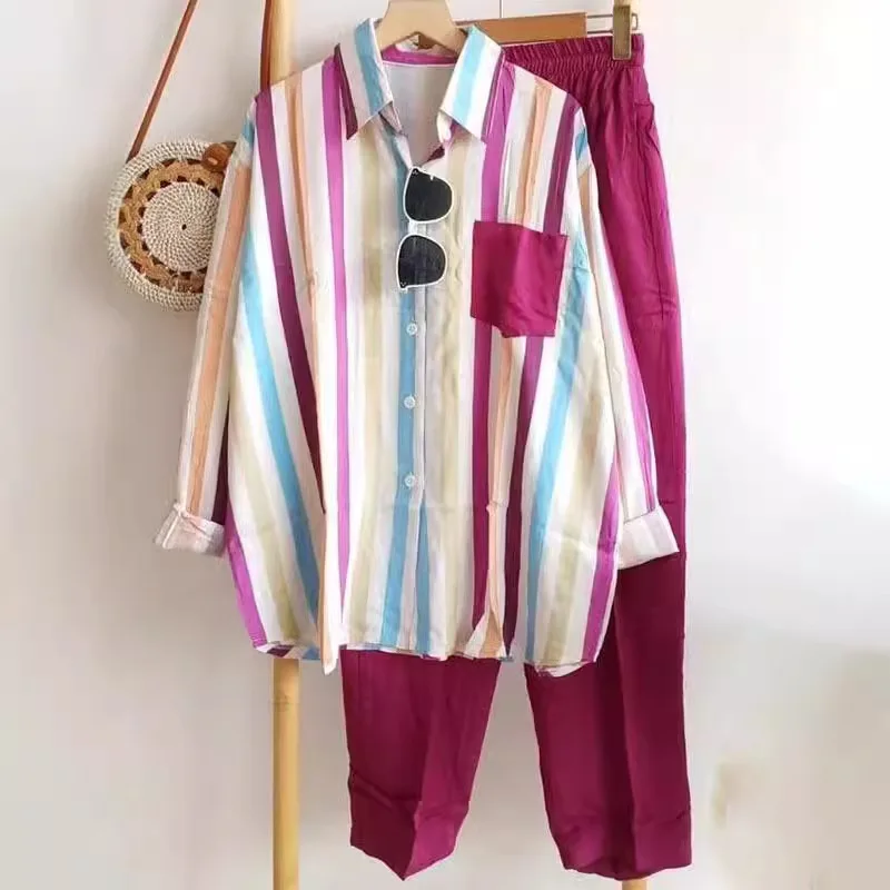 

2025 new spring and autumn striped casual long sleeve long pants fashion sports suit two-piece set new