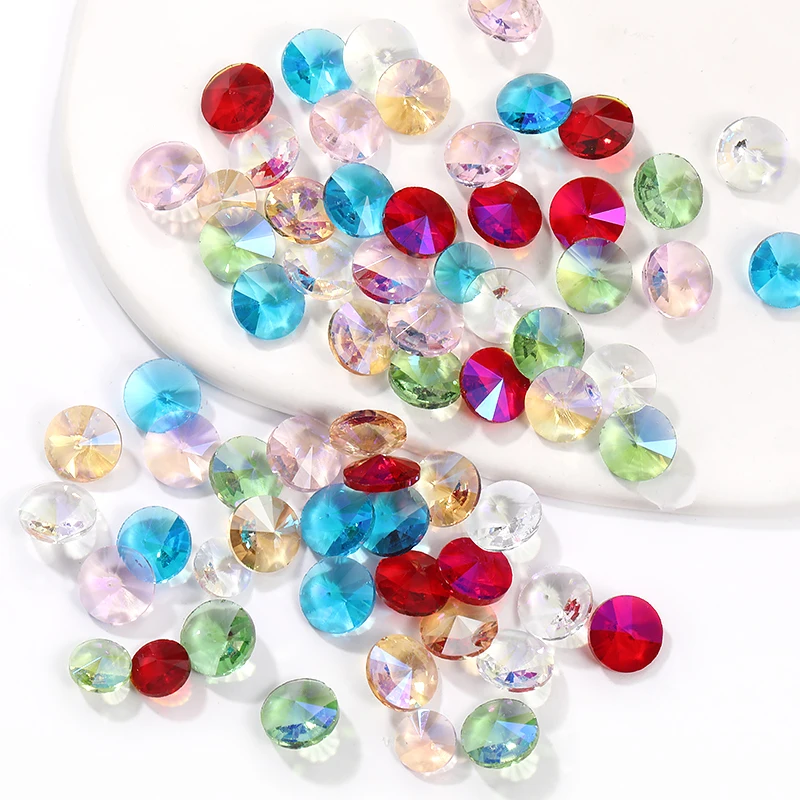 Glitter Jelly Glass Diamond Round Rhinestones 8mm 10mm Cone Pointed Crystal Pointback Nails Art DIY Jewelry Making For Clothing