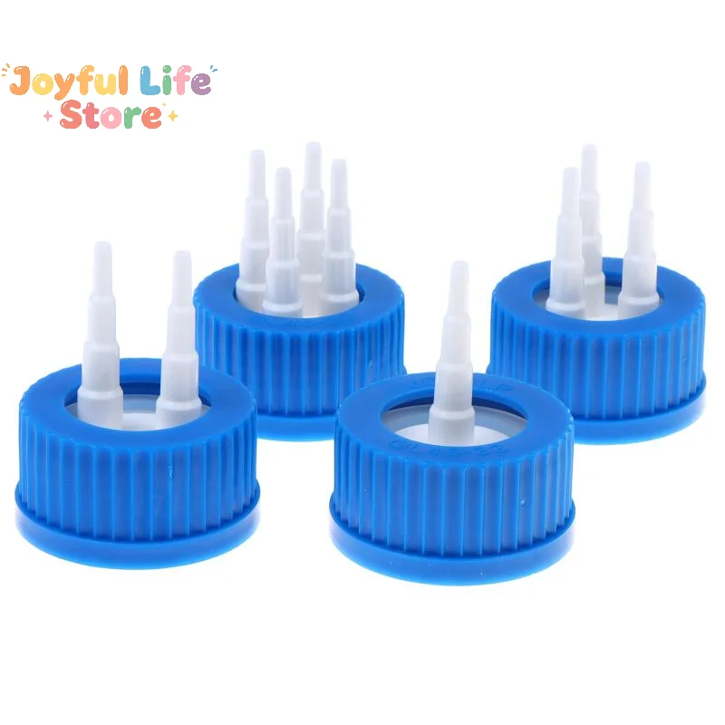 Hot GL45 Blue Safety Lid Feeding Bottle Caps 1 2 3 4 Mouth Reactor Feeding Bottle Adapter Cap Mobile Phase Anaerobic Bottle Lids