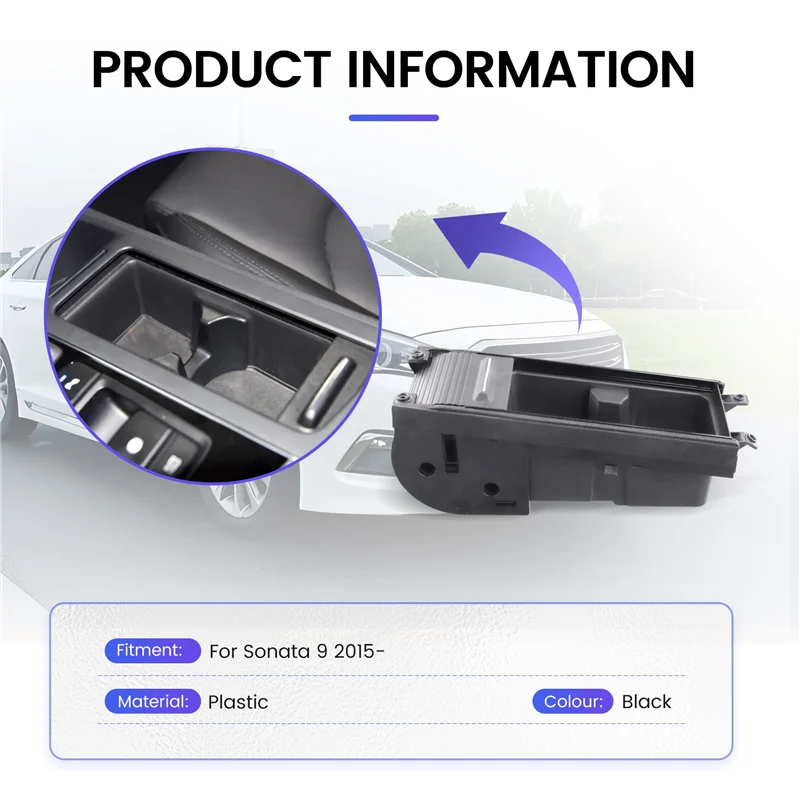 A07I سيارة مركز وحدة التحكم كأس الماء حامل صندوق تخزين أصحاب المشروبات لشركة هيونداي سوناتا 9 2015-