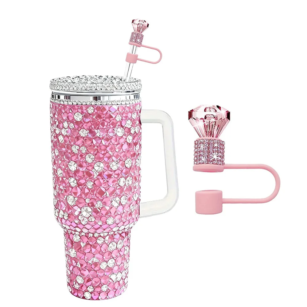 1pc Sparkling Diamond Straw Cap Cover for Stanley 30 and 40oz Tumbler Cup,Straw Cap with 10mm Straw Top for Glass Cups