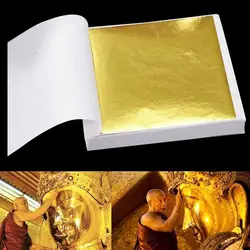 100 Pcs Sheets Pure 24K Gold Foil Leaf Anti-Aging Gilding For Food Decorations Handmade DIY Scrapbooking Craft Decoration