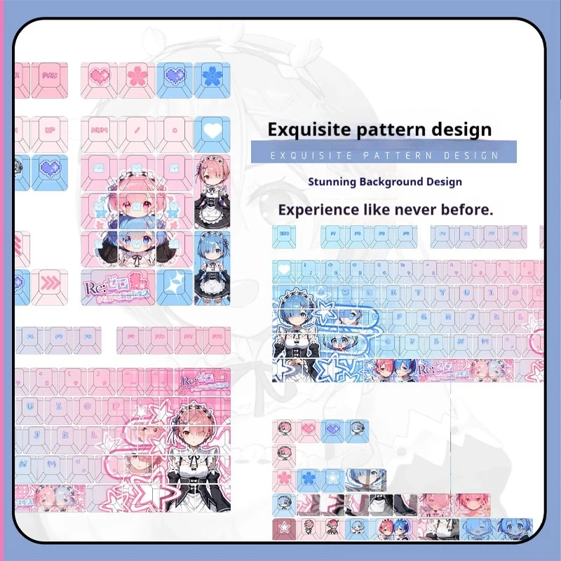 Re:LifeInADifferentWorldFromZero Game keycap Rem Ram Custom Mechanical Keyboard Anime Accessories PBT Hot Plug Original Height