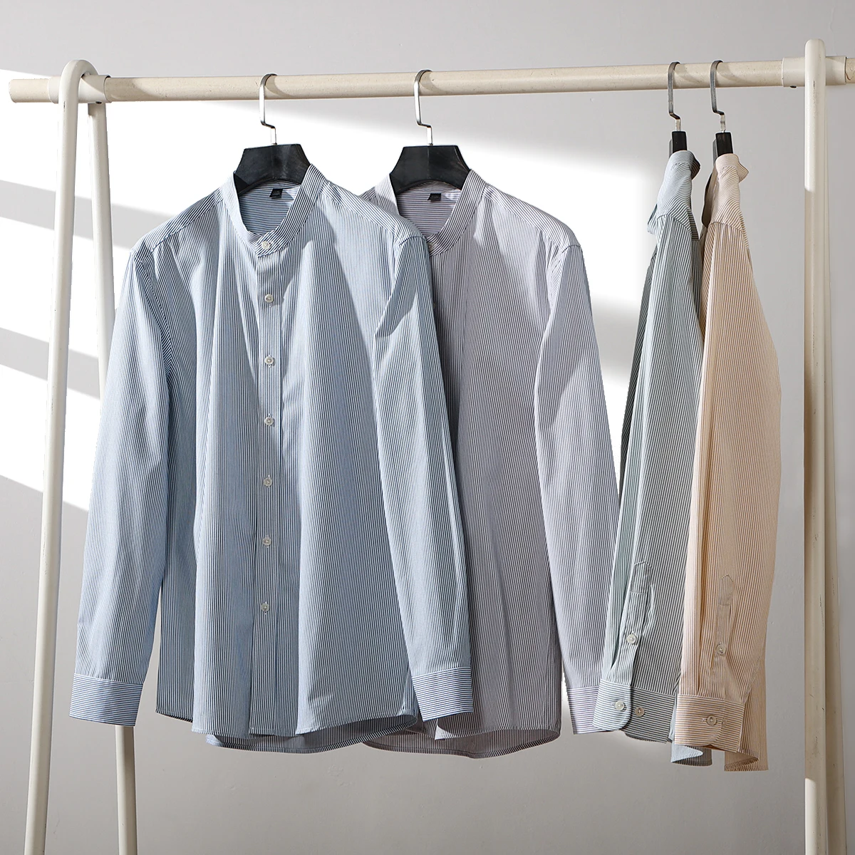 

Waed Pure Cotton Ox Cloth Fre Stripes Autumn Men's Skin-friendly Breathable Casual Collar Long Sve irt irt