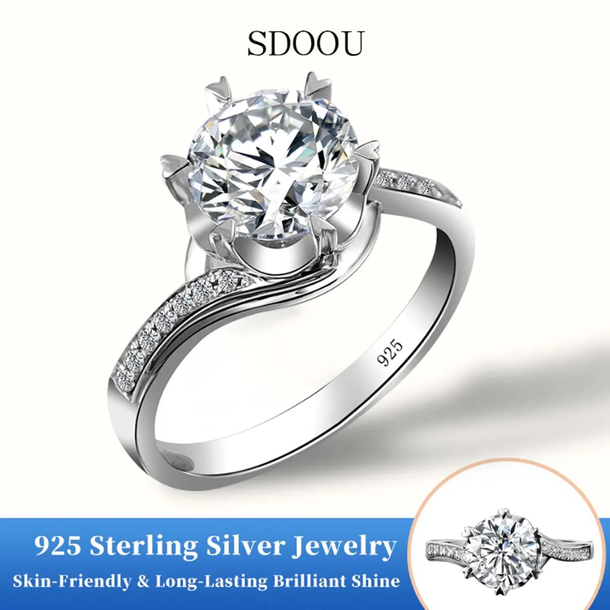 

Классические кольца SDOOU с муассанитом в форме снежинки 1.5, 2, 4 карата, из стерлингового серебра 925 пробы, женские обручальные кольца, повседневные ювелирные изделия оптом