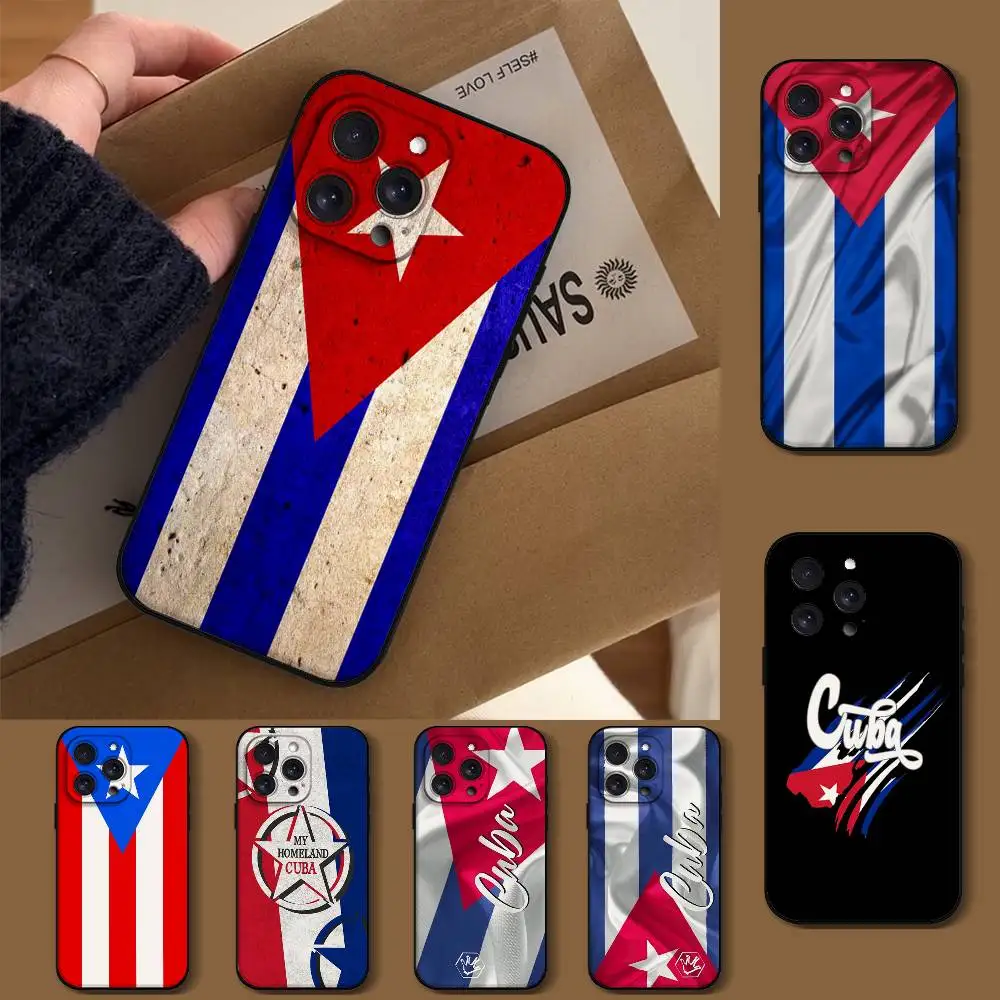 Kuba-Flagge Handyhülle für iPhone 1716 15 14 13 Pro Max 11 12 Mini X Xs XR Schwarze Silikonhülle