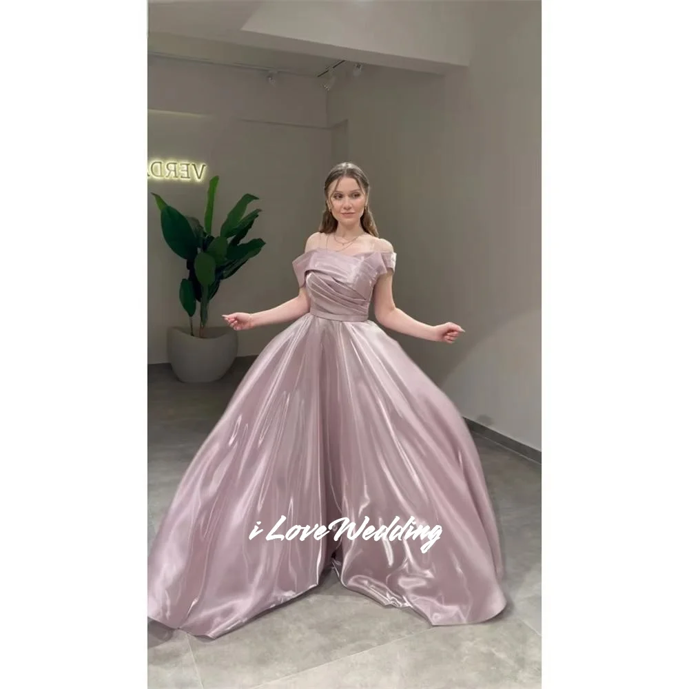 

Purple V-Neck A-Line Off Shoulder Evening Dresses Backless Sweep Train robes de soirée Wedding Party Dress Pleated Customized