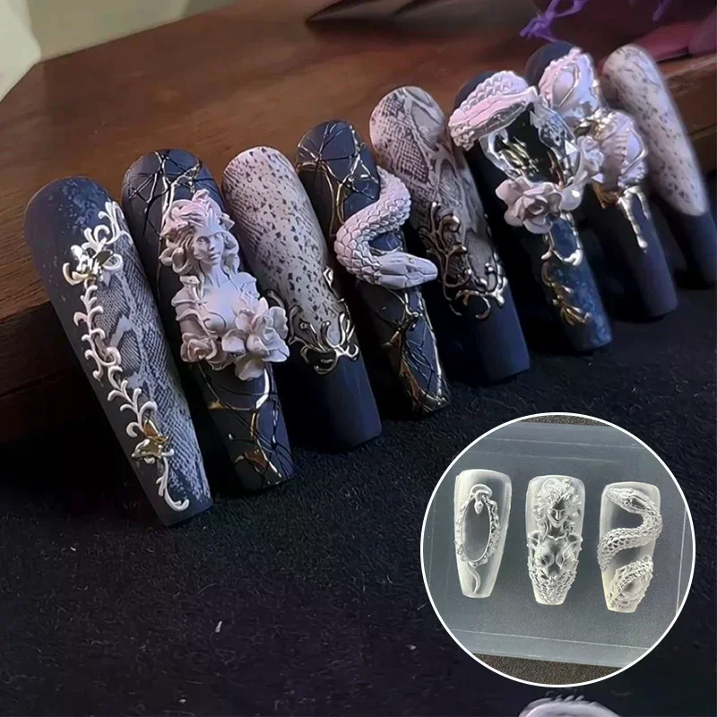 1 pz stampo per unghie in silicone belle donne serpente modello per unghie in rilievo 3D decorazioni per unghie strumento per manicure per nail art