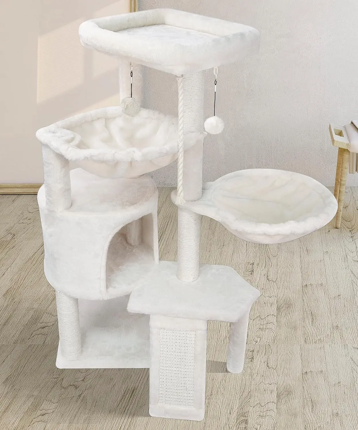 Imagem -03 - Cat Tree 374 Dentro com Condo Scratch Pad Três Camadas Cat Tree Duas Redes Bege