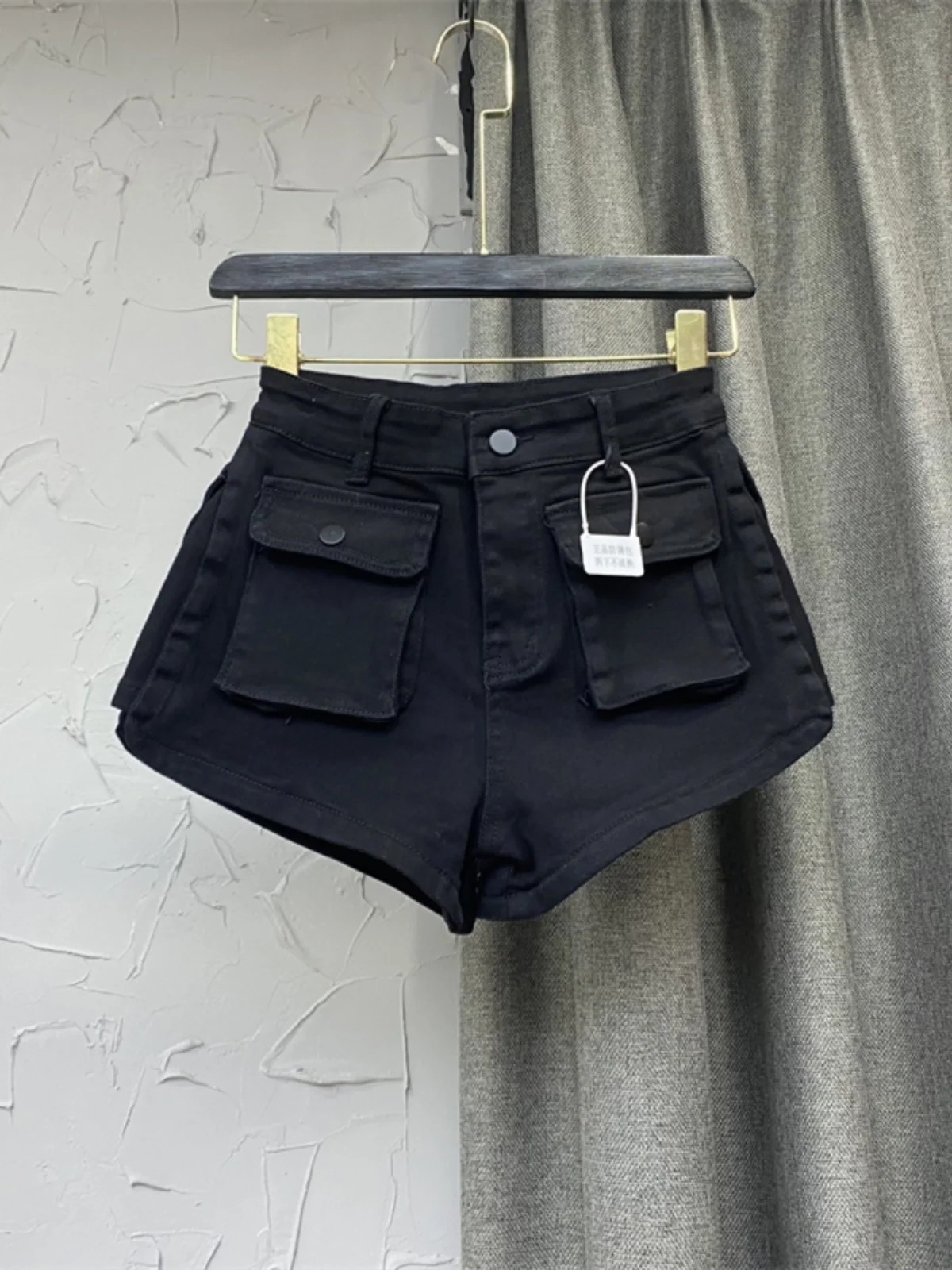 Short en denim cargo décontracté pour femme, poches solides, streetwear taille haute, pantalon basique, mince, vintage, vêtements de mode