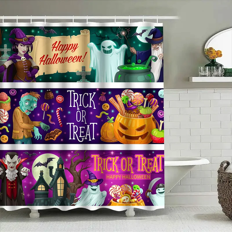 

Tuniu Spooky Halloween Shower Curtain Ghosts Pumpkins Bats Decorations for Bathroom Kids Teens Adults!