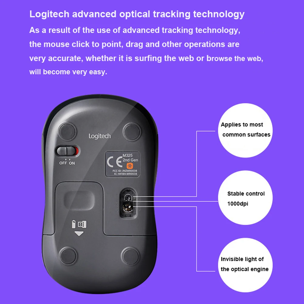 Logitech M325s M235 3 Buttons USB Wireless Mouse 1000 DPI 2.4G Unifying Receiver Mice Contour Shape And Texture Rubber Grip