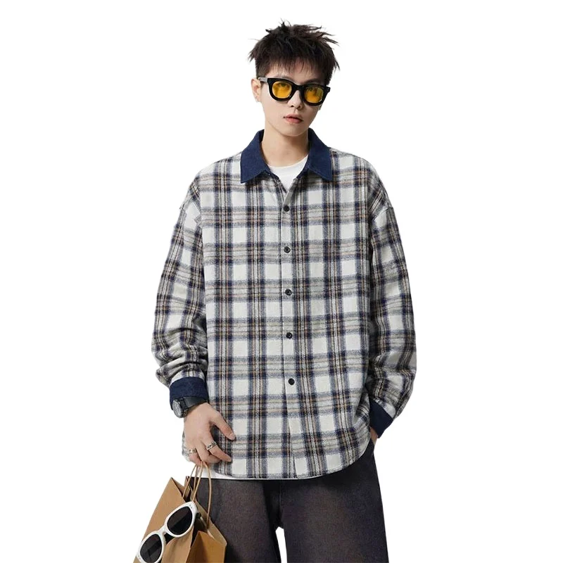 

Fashion Men Tie Dye Plaid Shirt Long Sleeve Cotton Blend Casual Top Streetwear Urban Wear Spring Summer Shirt for Daily Outfit