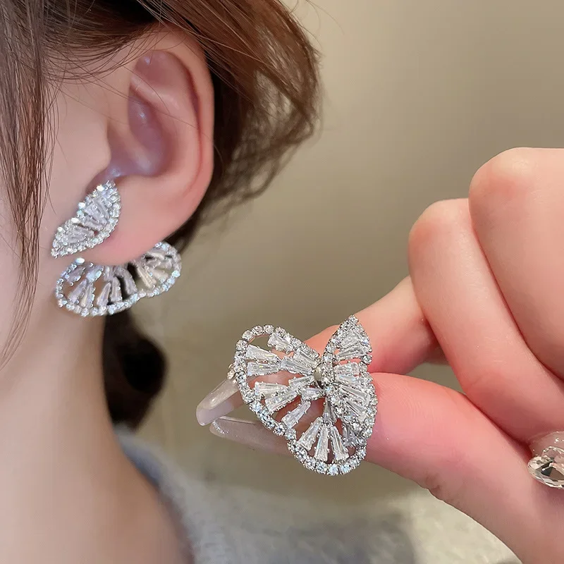 

Minar Fairy Shinning Full CZ Cubic Zirconia Hollow Out Butterfly Wings Dangle Earrings for Women Silver Plated Copper Earring