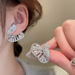 Minar Fairy Shinning Full CZ Cubic Zirconia Hollow Out Butterfly Wings Dangle Earrings for Women Silver Plated Copper Earring