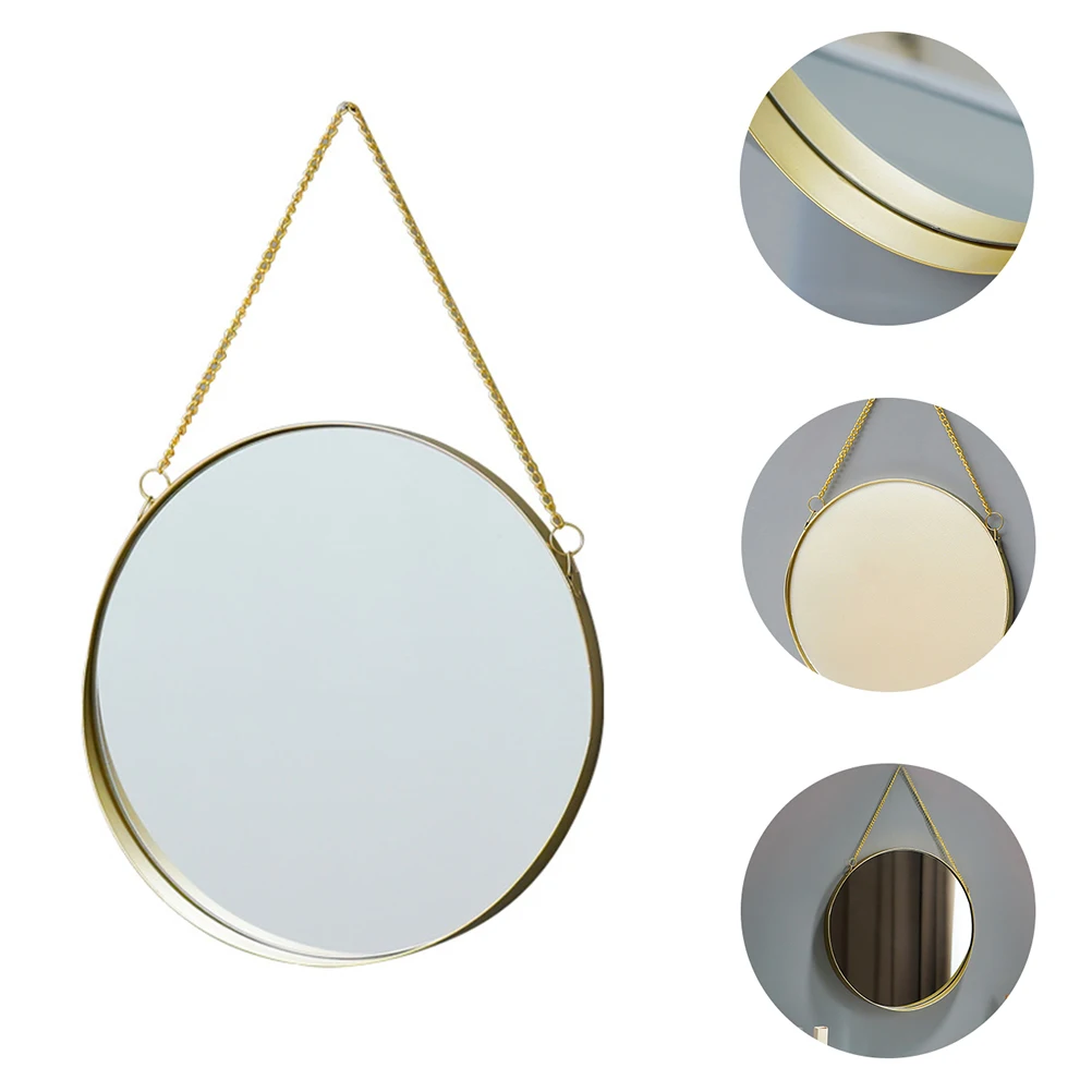 

Golden Round Hanging Wall Mirror Nordic Style Metal Frame Decorative Mirror for Bathroom Dorm Makeup Room Wall Decor