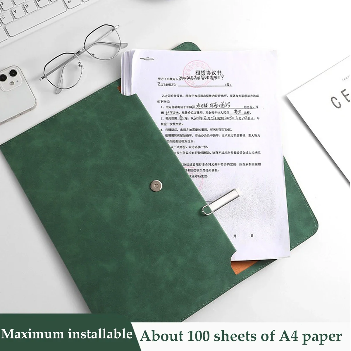 A4 Leather File Folder Simple Big Capacity Document Bag Fashion Briefcase Data Contract Bill File Bag Office Paper Organizer