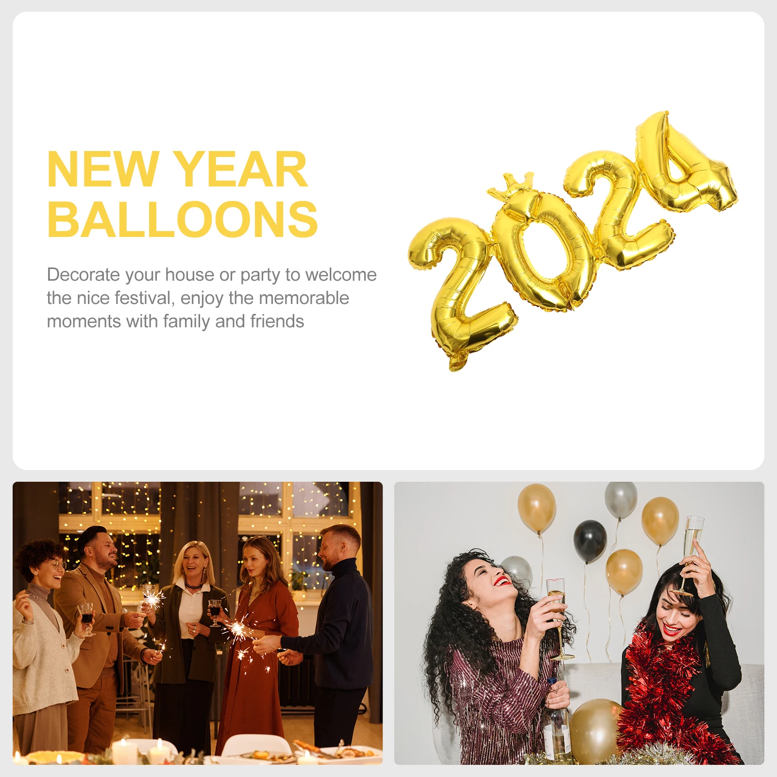 

1 Set 2024 Aluminum Foil Balloons New Year Decorative Party Supplies Wall Hanging Photo Props Festival Ornaments 2024 Graduation