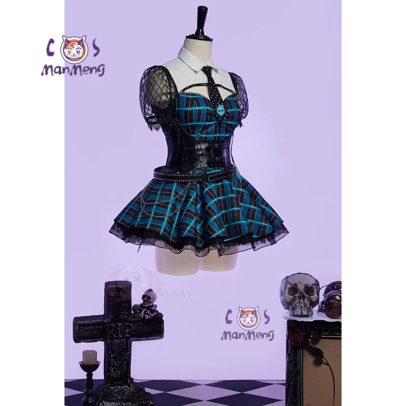 Monster Cos High Frankie Stein Cosplay Costume Women's sexy Halloween party fantasy uniform dress props socks Gothic new set