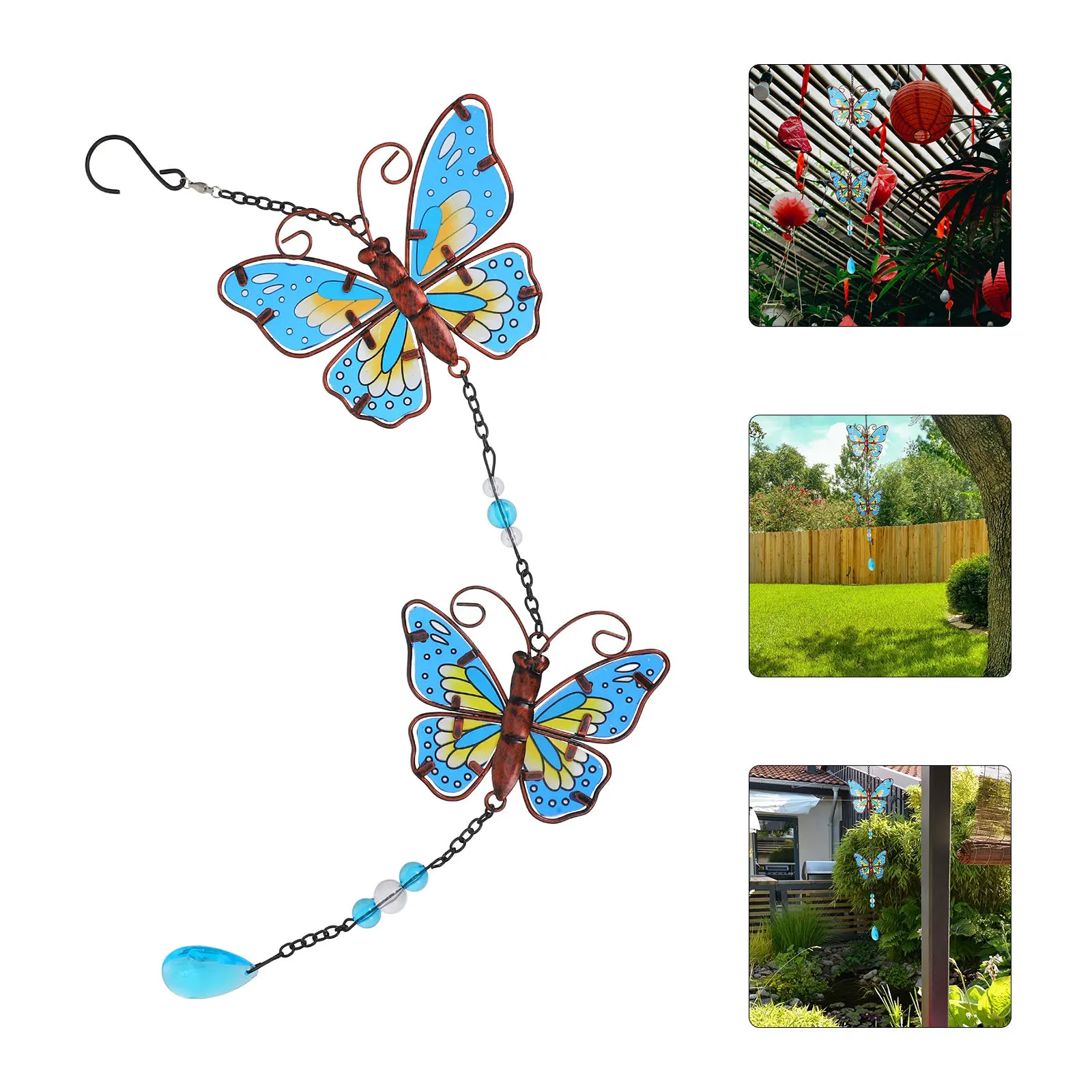 

Double Butterfly Wind Chime Hanging Decor Painted Garden Art Ornament Outdoor Yard Patio Decoration