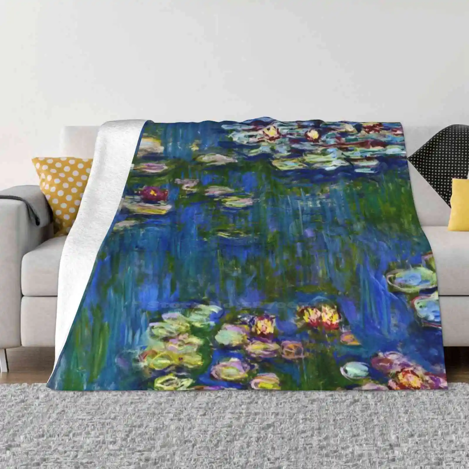 Claude-Water Lilies 1916 Top Quality Comfortable Bed Sofa Soft Blanket Blue Tree Popular Blooming Natural Grow Native Floral