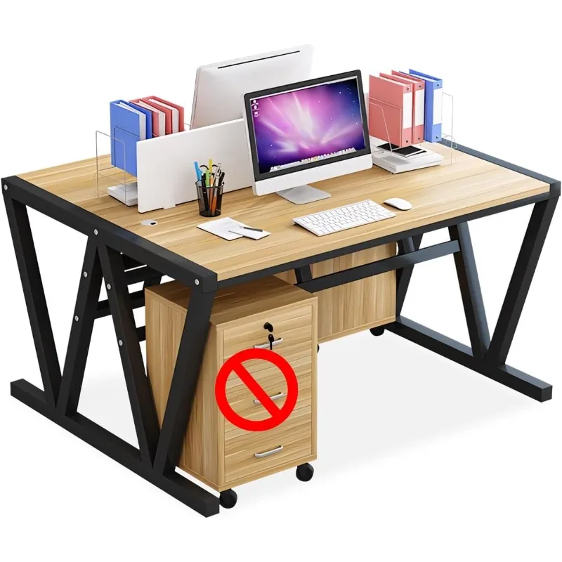 Modern Duplex Desk with Built-In Partition, Sturdy X-Frame Design for Two-Person Collaboration