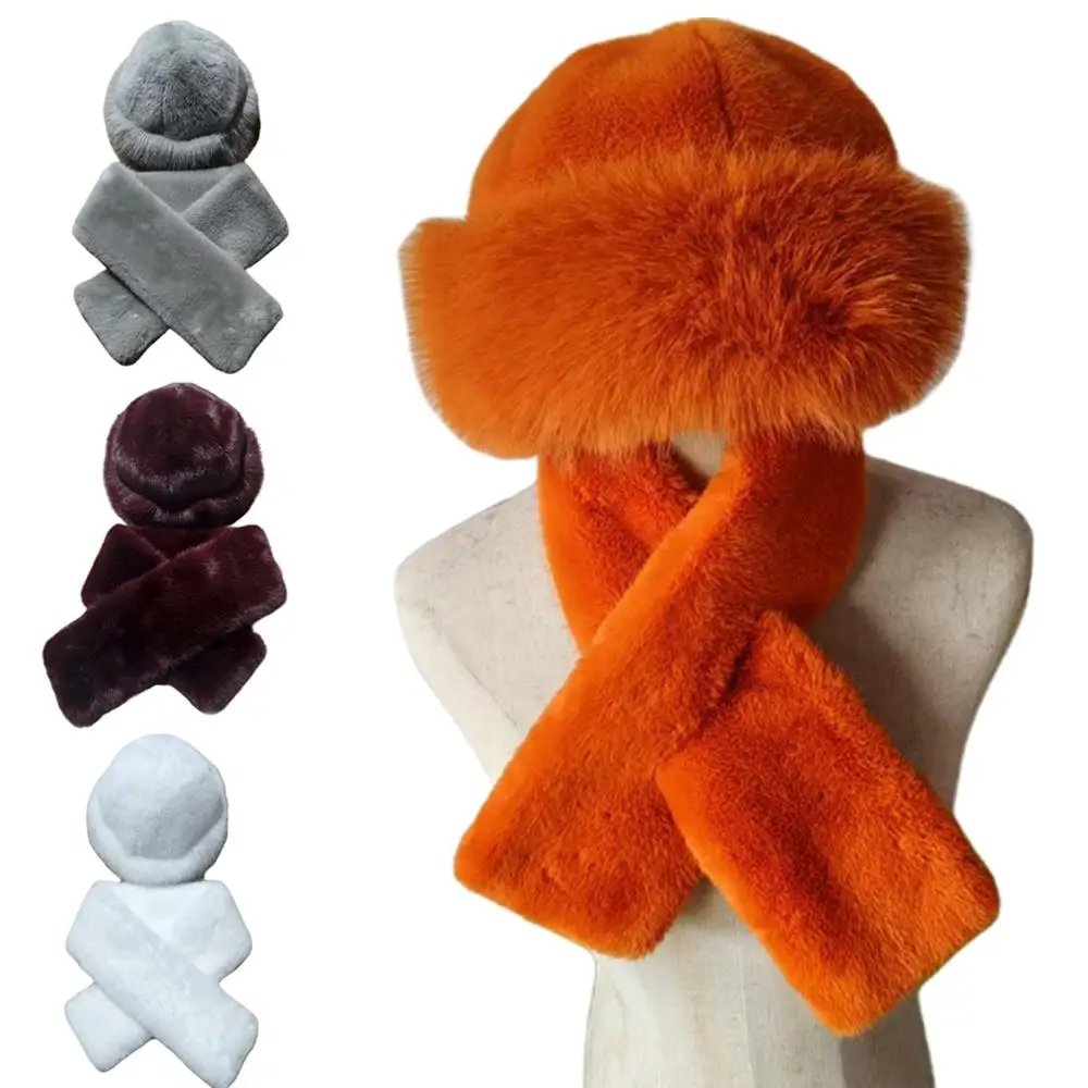 2 قطعة مجموعة وشاح القبعة أفخم قبعة دافئة ووشاح فو الفراء رقيق البلوز قبعة يندبروف رشاقته الرقبة التفاف غطاء قبة الرقبة أدفأ #1
