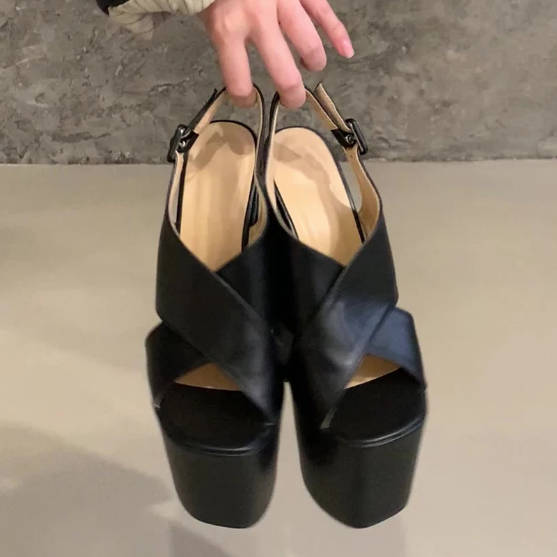Eilyken 2027 New Summer Chunky Platform Open Toe Sandals Women Fashion Square Heels Buckle Strap Gladiator Shoes image 3