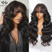 Unice Hair Loose Wave 13x4 Human Hair Lace Frontal Wig With Bangs Pre Cut Pre Bleached Pre Plucked Lace Front Human Hair Wig