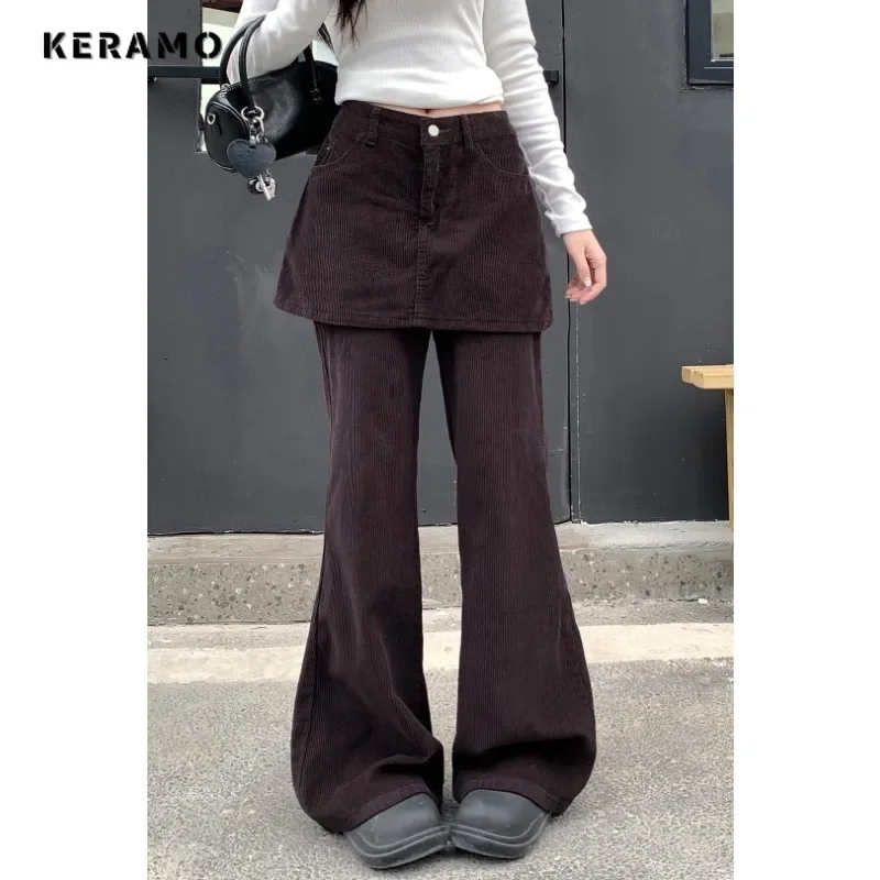 

Women's Casual Retro Emo Corduray Denim Trouser Harajuku Warm Jeans 2025 Winter Solid Color High Waist Y2K 2000s Blue Pants