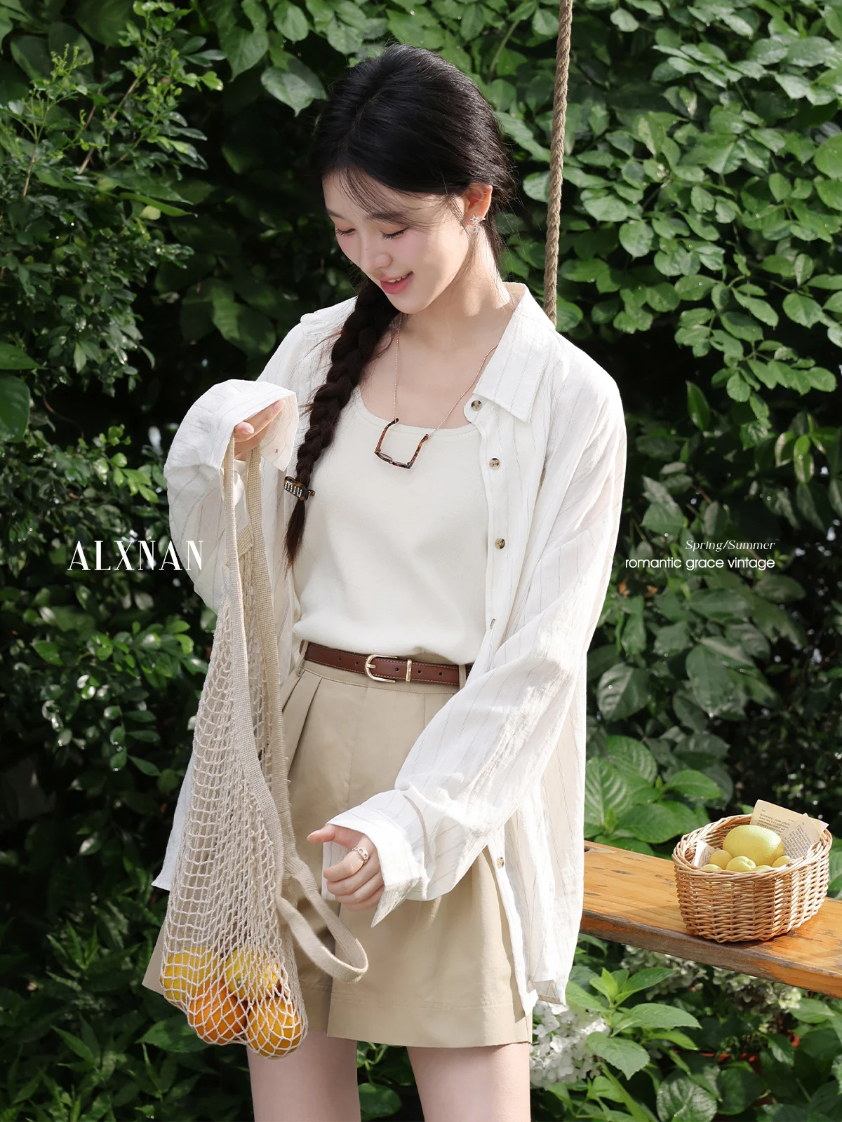 ALXNAN Gestreept overhemd Casual zonnebrandcrème Casual blouses met lange mouwen 2025, zomer, elegant, losvallend vakantie dameskleding L56567