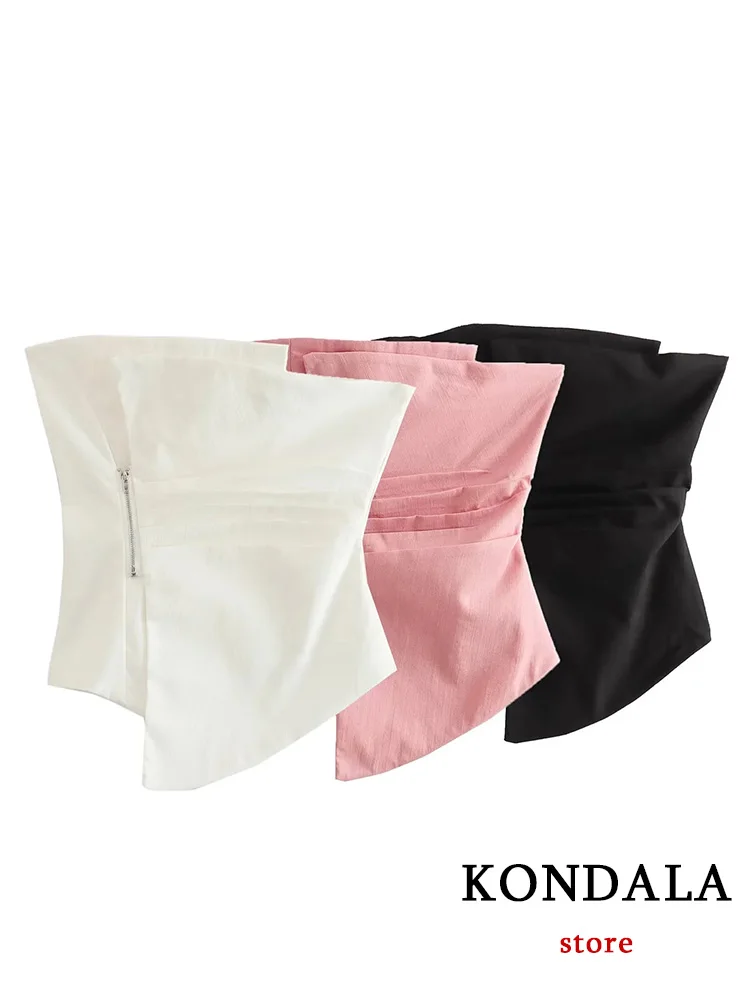 KONDALA Sexy Casual Vintage Chic Solid Women Tops Zipper Asymmetrical Short Slim Top New Fashion 2023 Summer Holiday Female Vest