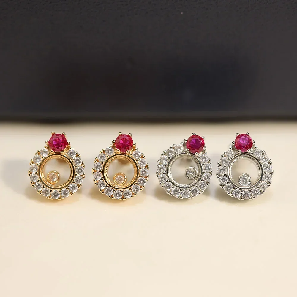 

Hot Sales Fashionable Personalized Sparkling Glass Round Earrings Anti Allergy Transparent Exquisite Accessories Brand Jewelry