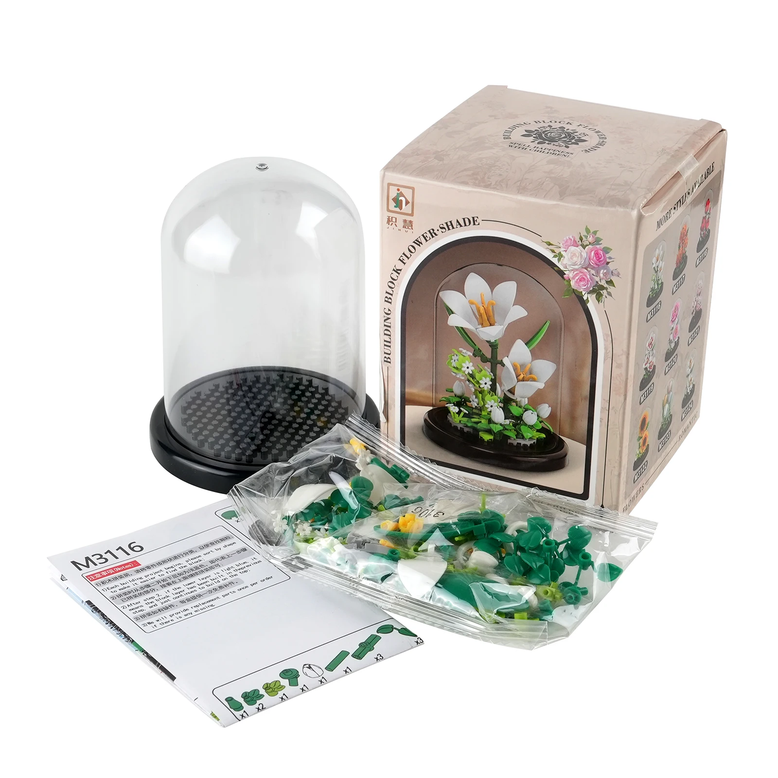 Lily Flower Building Block Set 163pcs Micro Particle Flower Pot Assembly Plant with Display Case Xmas Home Desk Decor Gift
