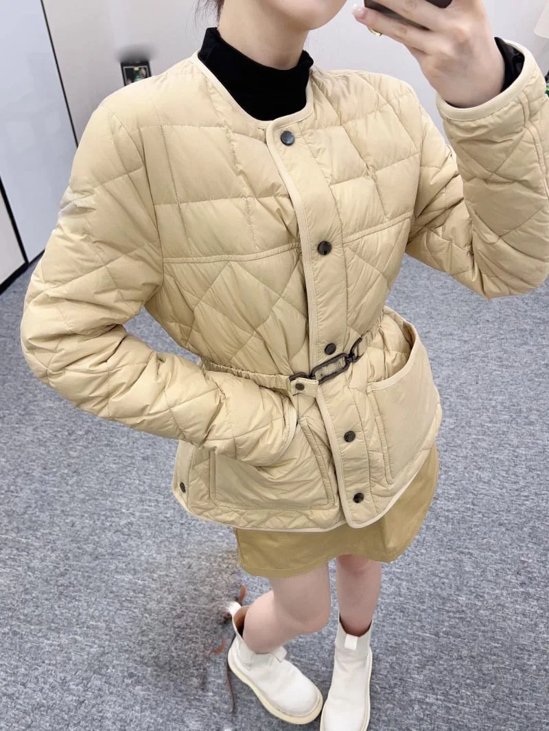 2024 Autumn Winter New Down Jacket with Wool Collar for Warmth, Waist cinching and Slimming, Women's Wear