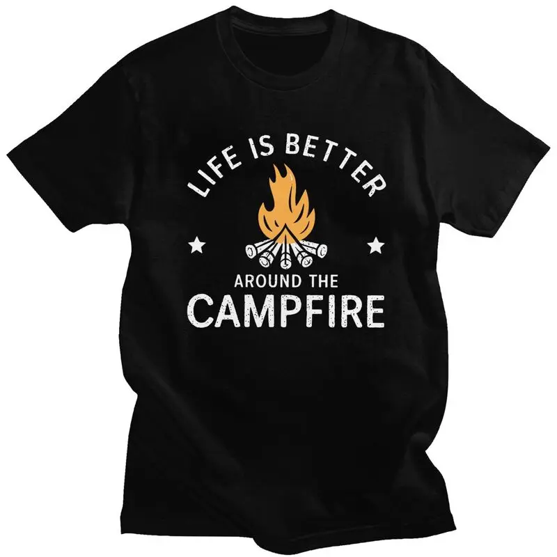 Custom Happy Camper Adventure Camping T Shirt for Men 100% Cotton Tshirt Fashion Tees T-shirts Clothing Gift