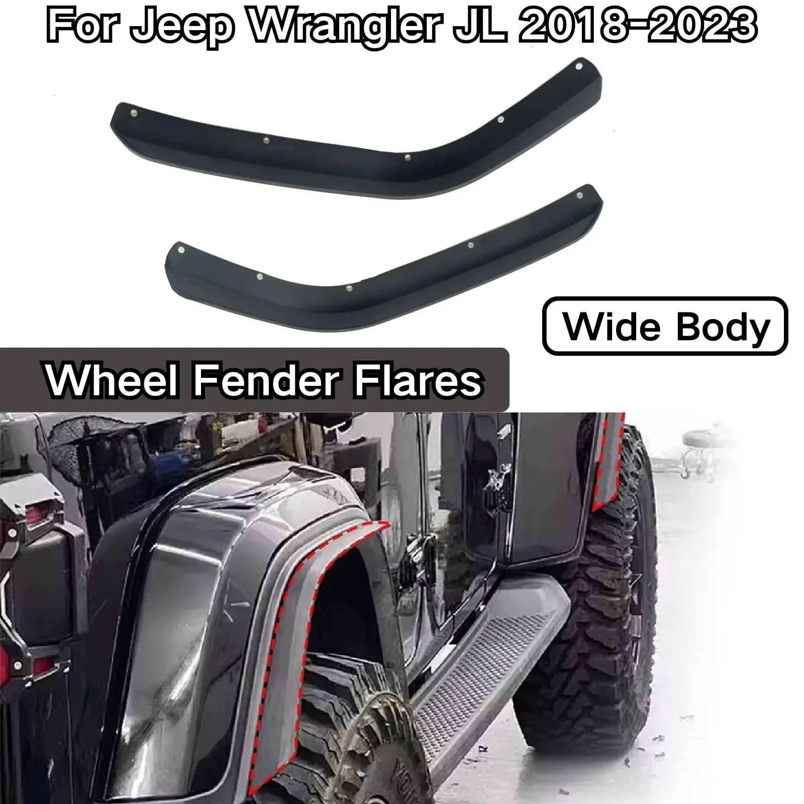 

Wheel Fender Flares Extensions Strips Trim For Jeep Wrangler JL 2018-2023 Wide Body 4PCS Front Rear Mudguard High Low Body Kit