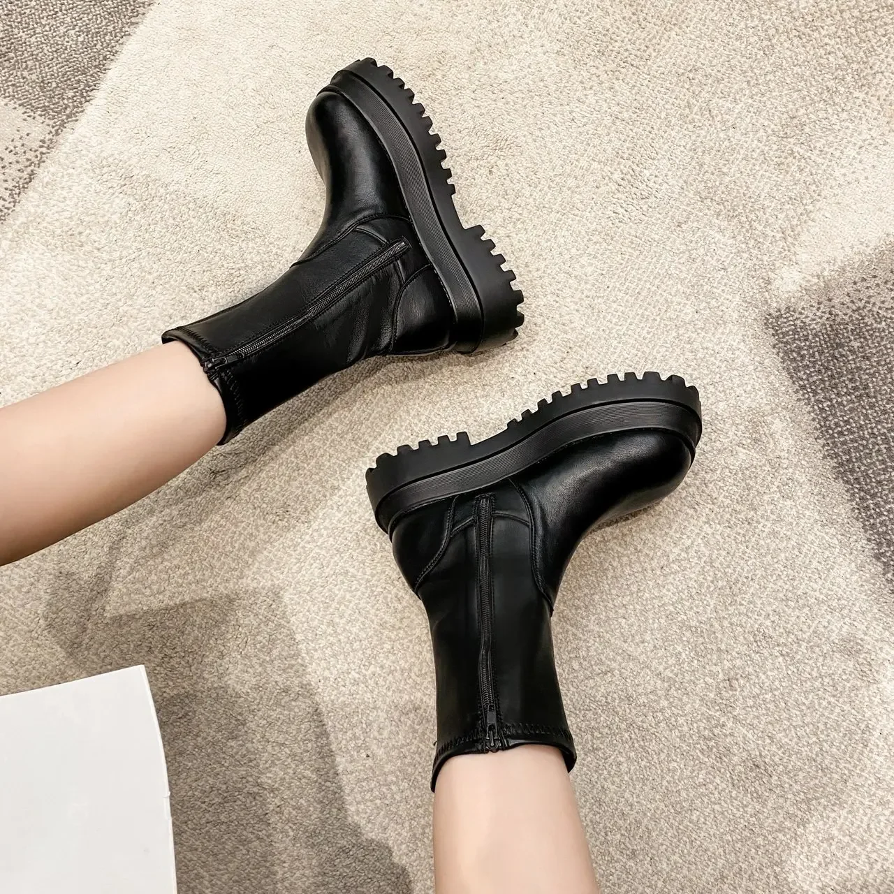 Fashion Platform Mid-Calf Shoes Women Combat Winter Heels Quality Long Thigh High Botas Zipper Knee High Boots For Girls Mujer