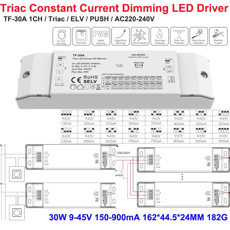 30W TF-30A 40W TF-40A Skydance Triac Constant Current LED Driver PWM Digital Dimming Lighting Transformer 12W TE-12A-H TE-12A-L